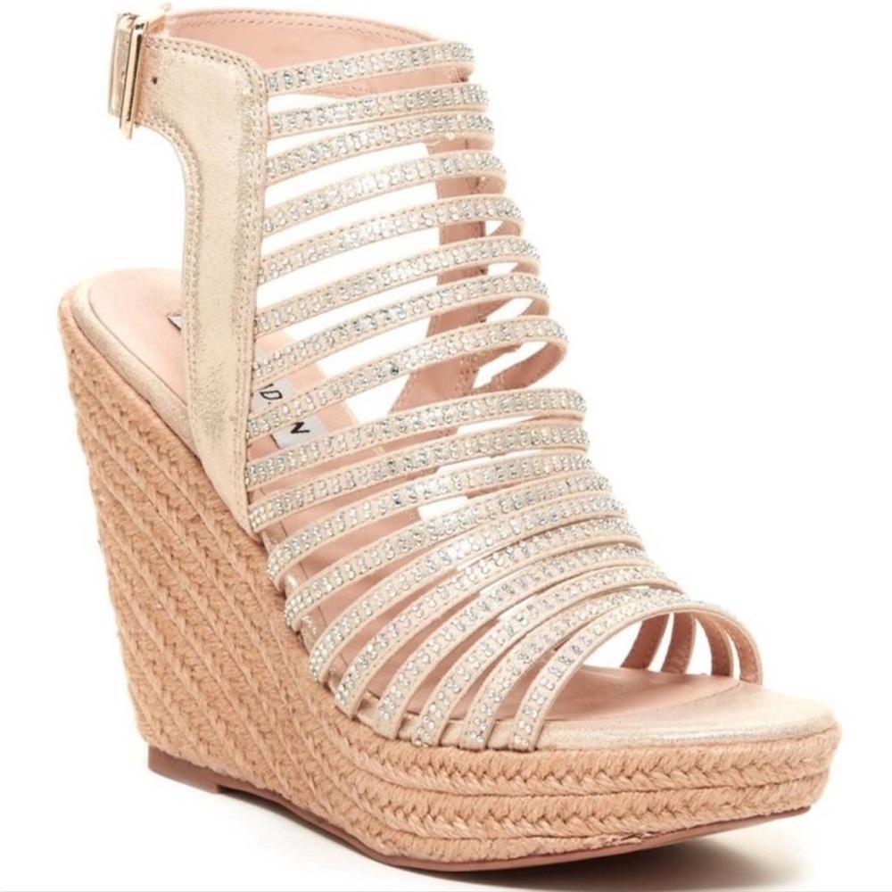 Steve Madden Garrden Espadrille Wedge Sandals Size 10 Gold Glitz Summer